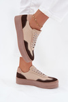 Damskie Sneakersy Skóra Naturalna Platforma Beżowe Zazoo N1269S2