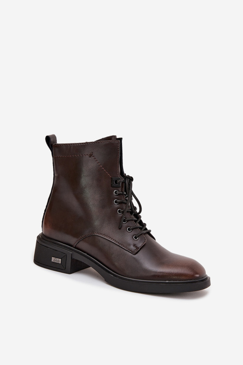 Damskie Botki Skóra Naturalna Niski Obcas Czekoladowe Vinceza 39955