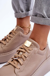 Buty Sportowe Skóra Platforma Maciejka 06191-04 Beżowe
