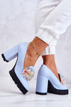 Elegant Pumps With Ornament Smooth Blue Caterine