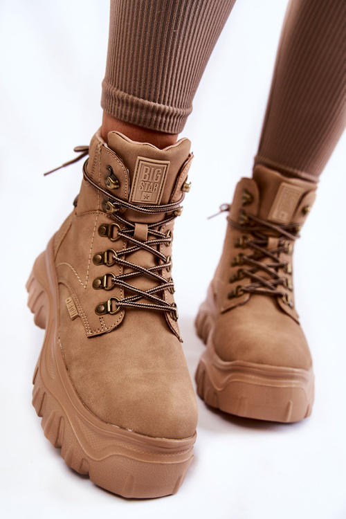 Botki Trapery Damskie Memory Foam Beżowe Big Star KK274366