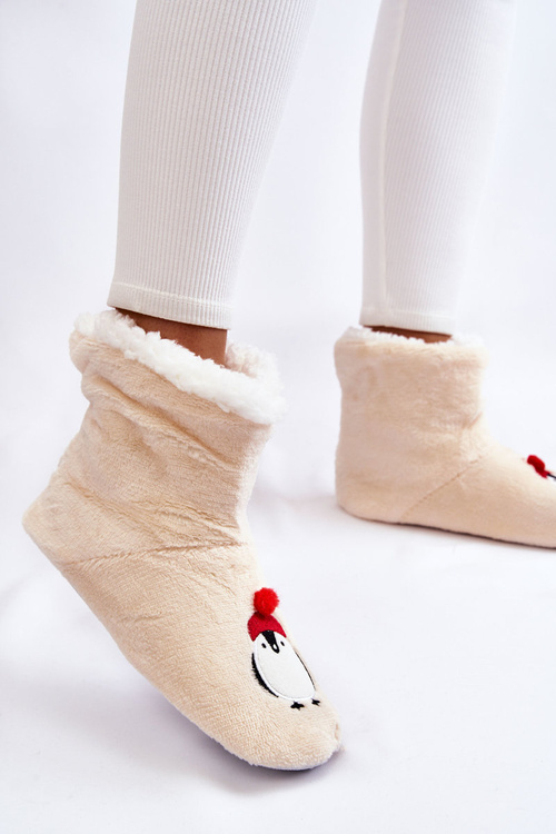 Women's Slippers Warm Slippers With Penguins Beige