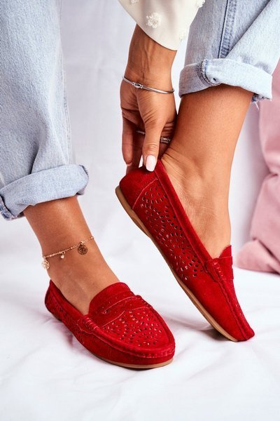 Suede Openwork Moccasins Women's S.Barski Red