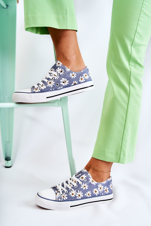 Women's Low Sneakers With Flowers Blue Janey