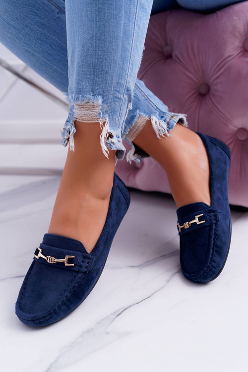 Women's Comfort Suede Moccasins Navy Blue Anzio