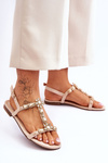 Women's Suede Sandals With Stones Beige Calabrio