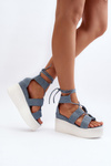 Women's Denim Sandals with Laces Blue Helavi