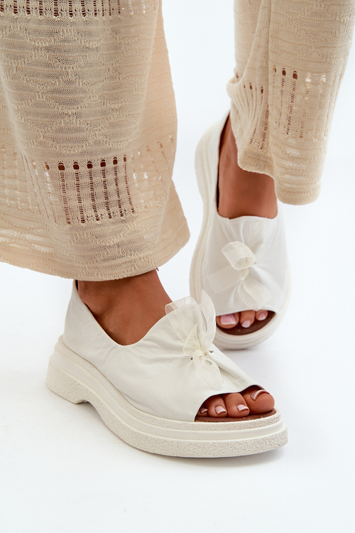 Damskie Sandały Skóra Naturalna Kokardka Białe Zazoo 2939