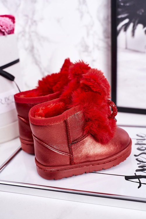 Children's Snow Boots Insulated With Fur With Ears Red Bunny
