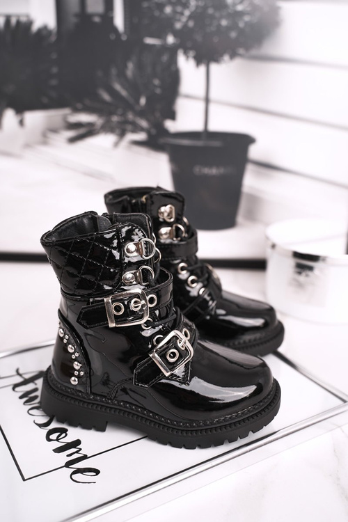 Children's Boots Warm With Fur Lacquered Black Dolly