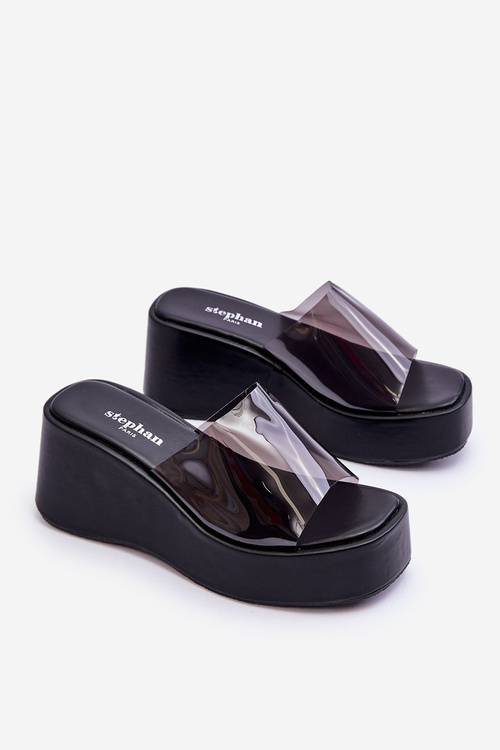 Women's Transparent Wedge Slippers Black Eliane