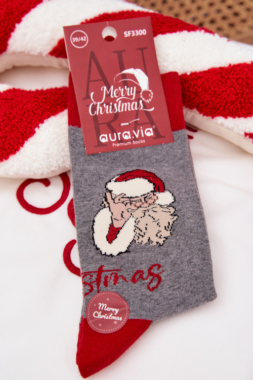 Men's Christmas Socks With Text And Santa Claus Grey