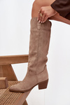 Women's cowboy boots with heel made of eco suede beige Esmira