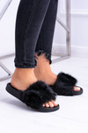 Women's Flip Flops With Fur Black Fur