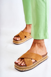 Klapki Damskie Zamsz Platforma Camel Jossie