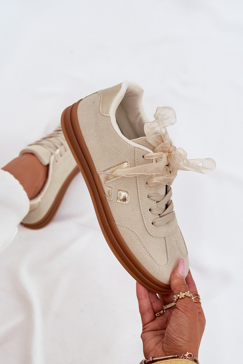 Eko Zamszowe Niskie Sneakersy Beżowe Micca