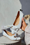 Women's Eco Leather Ballerina Flats with Bow and Brooch White Satris