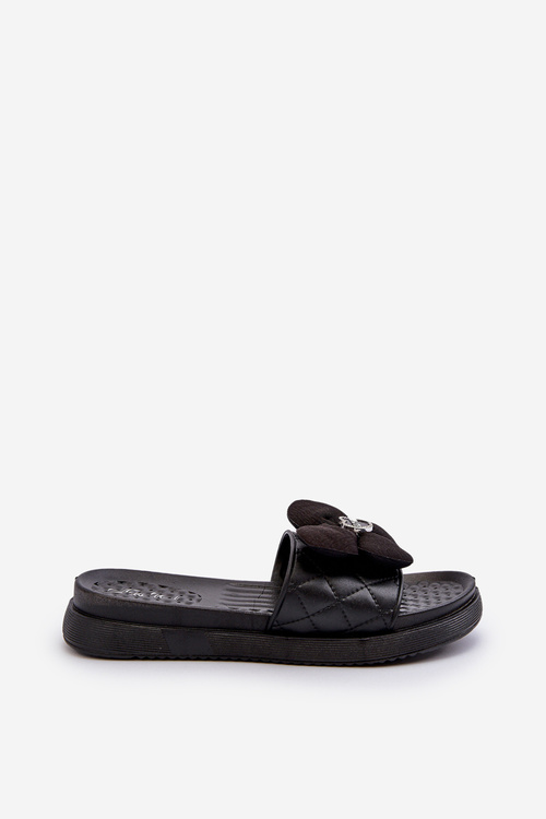 Women's Slides with Ornament on Low Platform Black Cedrella