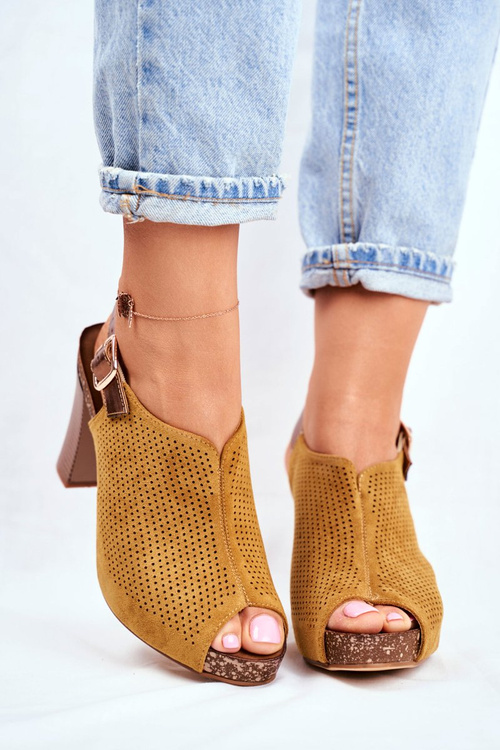 Openwork Sandals On A Block Heel Sergio Leone SK855 Yellow