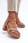 Women's sandals in faux suede on a stiletto and platform in dark beige Sakane