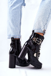 Ankle Boots Shiny Black With Buckle Flaris
