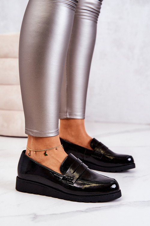 Lacquered Wedge Moccasins La.Fi Black Alannah