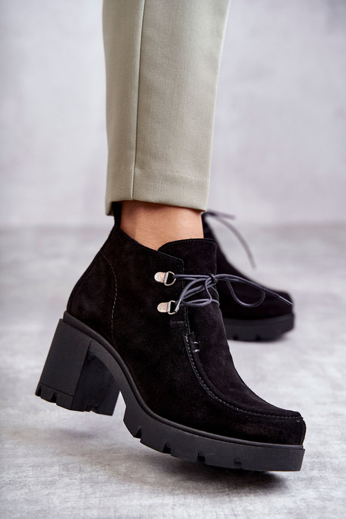 Women's Suede Boots Tied Black Marianne