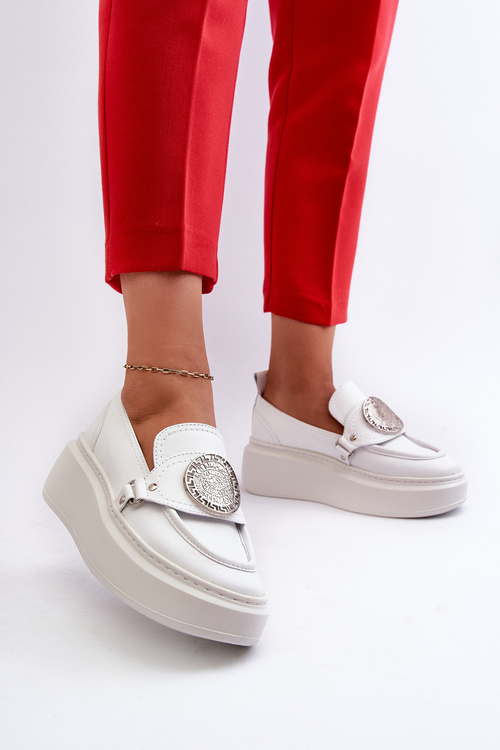 White Leather Loafers with Ornament Zazoo 3486