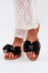 Women's Flat Heeled Slippers with Tulle Bow Black Tanira