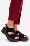 Ladies Platform Sandals Eco Suede Black Karonia