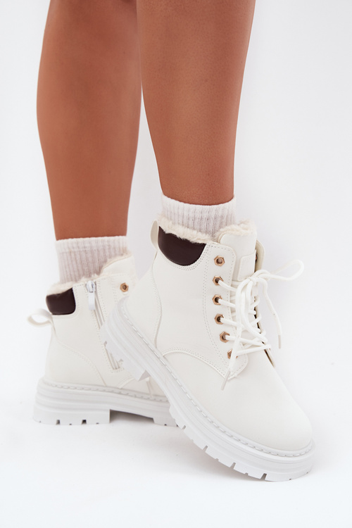 Women's Insulated Ankle Boots With Zip White Tharika