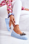 Leather Ballerinas On A Platform With A Ornament Light blue Ladette