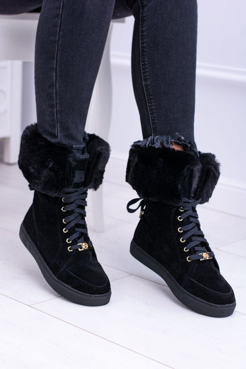 Black Suede LU BOO Timber Boots with Fur