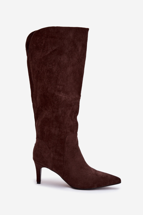 Women's High Heel Boots Warm with Eco Suede Chocolate Arelisse