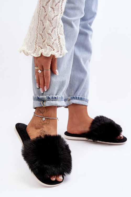 Women's Black Slippers with Faux Fur Vienitta
