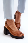 Zazoo 40376 Leather Sandals On Chunky Heel Brown