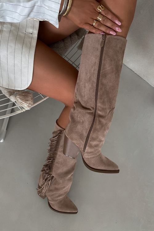 Women's Cowboy Boots With Fringes On A Heel Beige Tivara