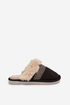 Women's slippers with fur and embroidery Black Devianne
