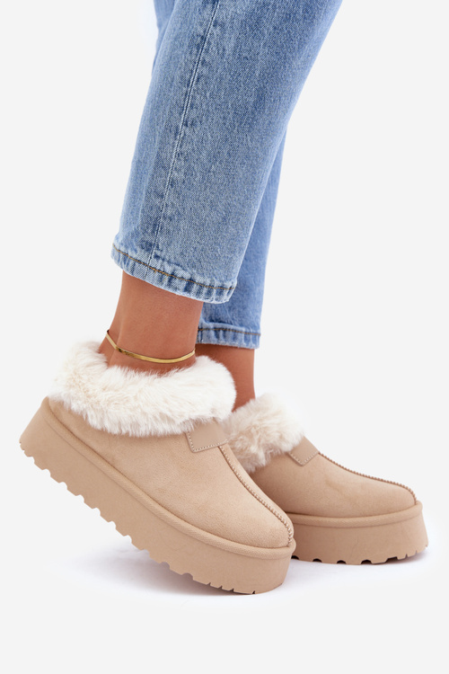 Śniegowce Z Futerkiem Eko Zamszowe Na Platformie Jasnobeżowe Neathoria