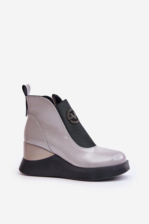 Lacquered Wedge Ankle Boots Insulated Gray Vinceza 66703