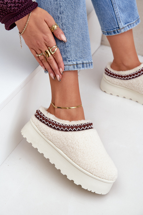 Snow Boots Slippers On Platform With Lambskin Light Beige Ovirissa