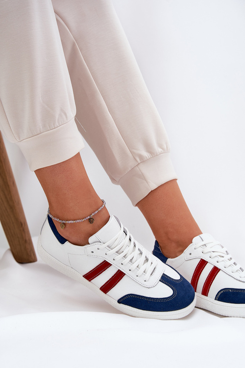 Zazoo N1068 Leather Low Sneakers Women White-Navy