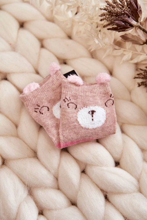 children's striped socks with a teddy bear Beige