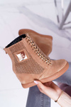 Women's Lu Boo Openwork Suede Camel Sneakers Clamma