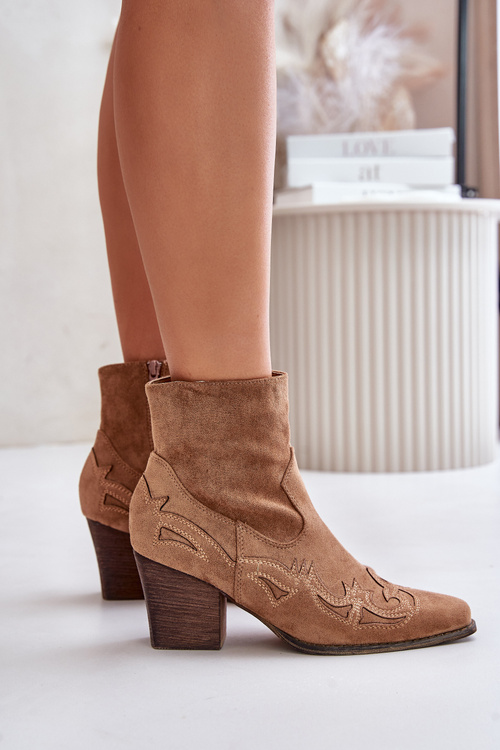 Cowboy Ankle Boots On Heel Eco Suede Brown Arabelline