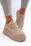 Women's Sneakers Made of Eco Leather on Chunky Platform Beige Chrisstin