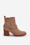 Warm Women's Heeled Boots with Chain Eco Suede Beige Hanalen
