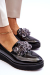 Lacquered Wedge Loafers With Crystals Black Loresa