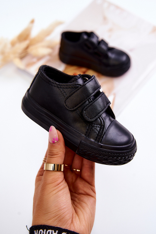 Children's Leather Sneakers With Velcro Black Foster