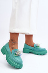 Mokasyny Damskie Ozdobne Kryształy Zielone Avril